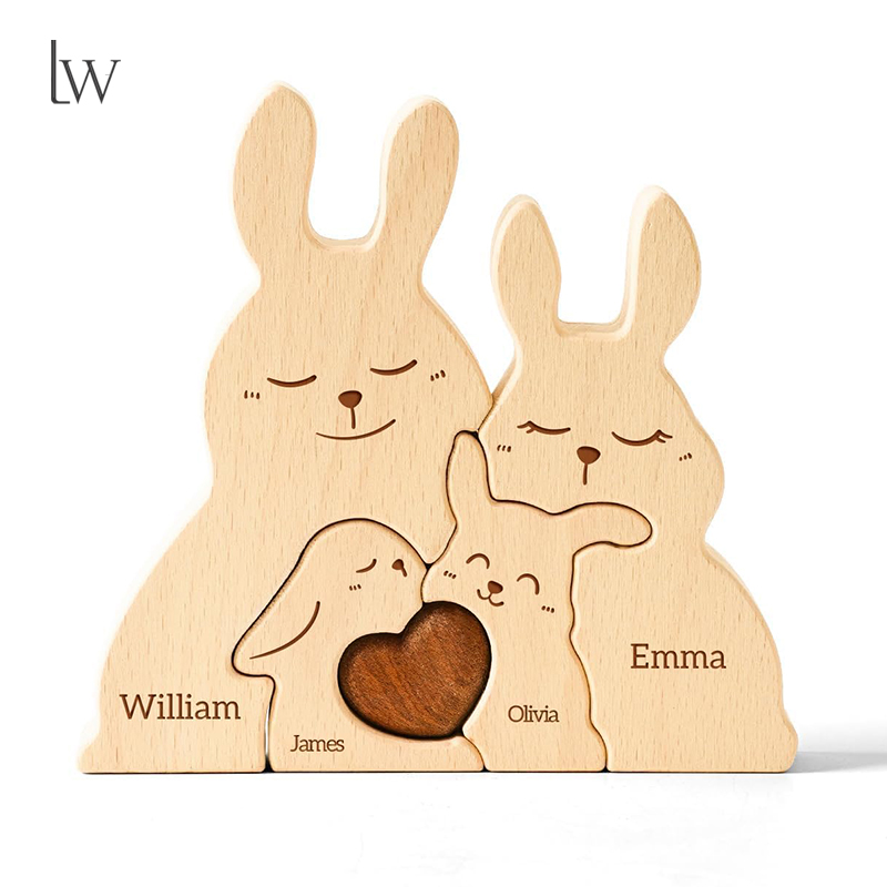 Kids Toys Names - Drewniane Puzzle Rodzina Królików Personalizowane 2-5