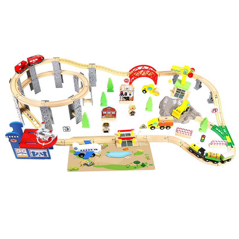 Toy Train Track Set - Drewniany Zestaw Kolejowy Spiralny Most Pierścieniowy