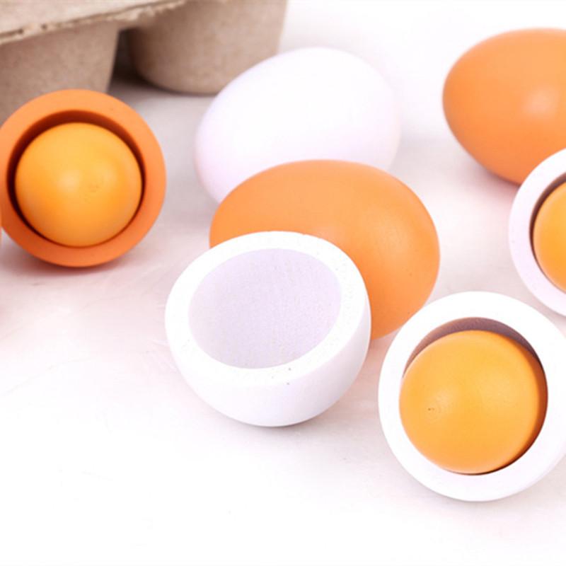 Kids Toys Play Egg - 6Pcs Zestaw drewnianych sztucznych jajek do