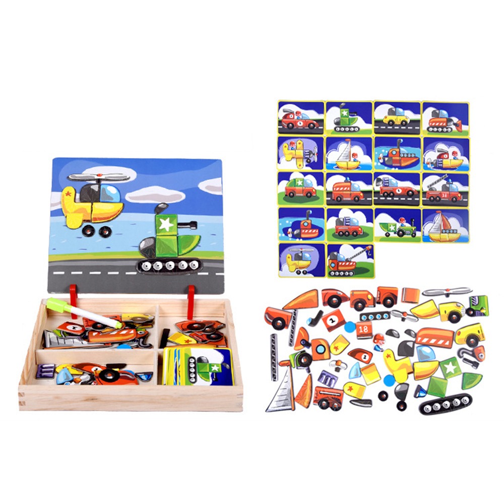Kids Toys Drawing Easy - Drewniane magnetyczne puzzle 3D z pokrywką,