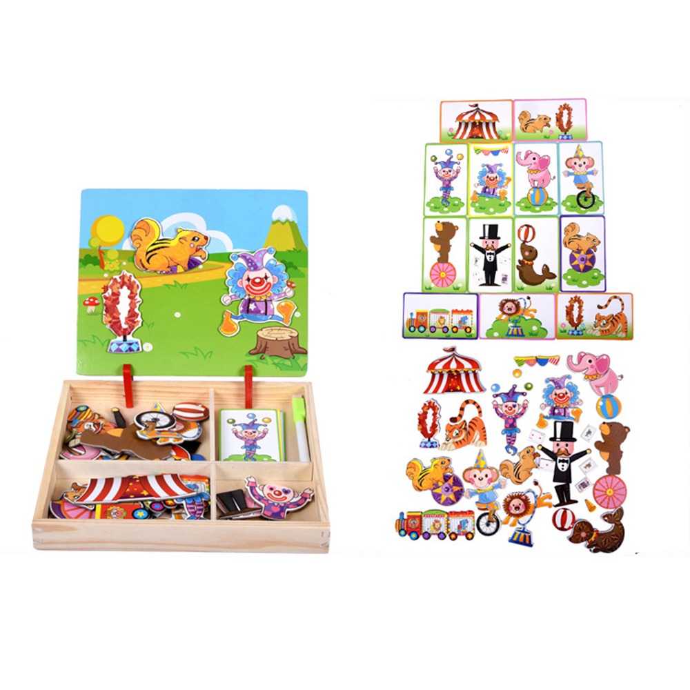 Kids Toys Drawing Easy - Drewniane Magnetyczne Puzzle 3D Wielokrotnego Użytku