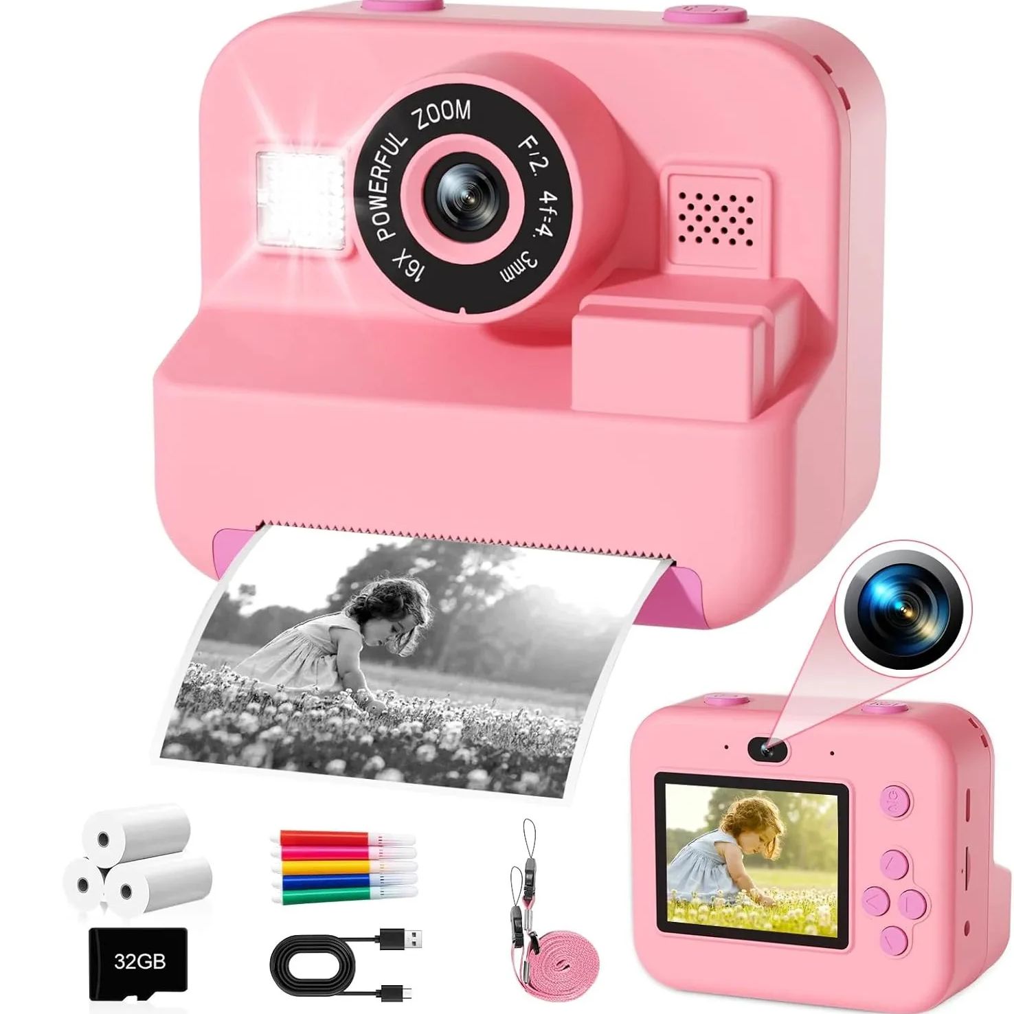 Kids Toys Top View - Nowość Instant Print Camera With 32G