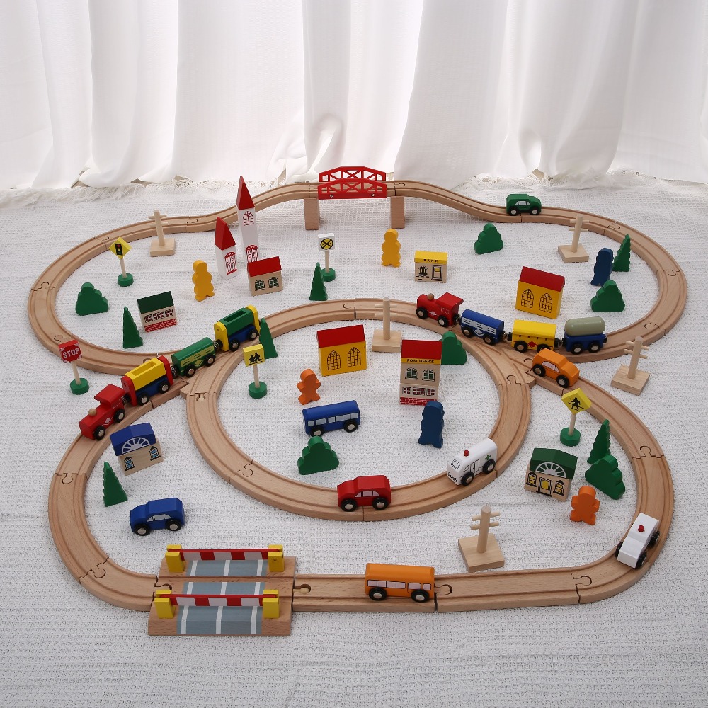 Drewniany zestaw kolejowy z zj – Toy Train Track Set recenzja i cena