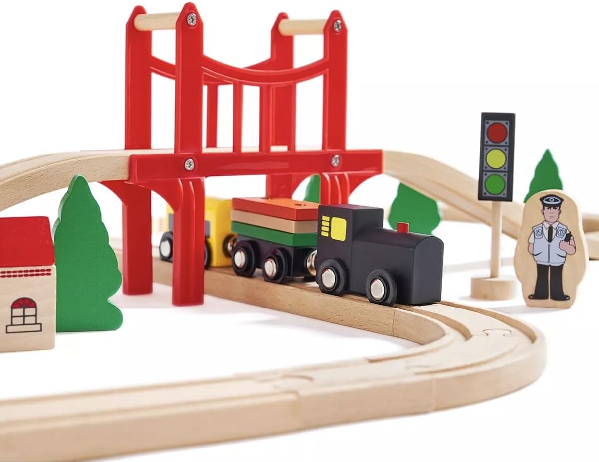 Drewniany zestaw kolejowy - 39 – Toy Train Track Set recenzja i cena